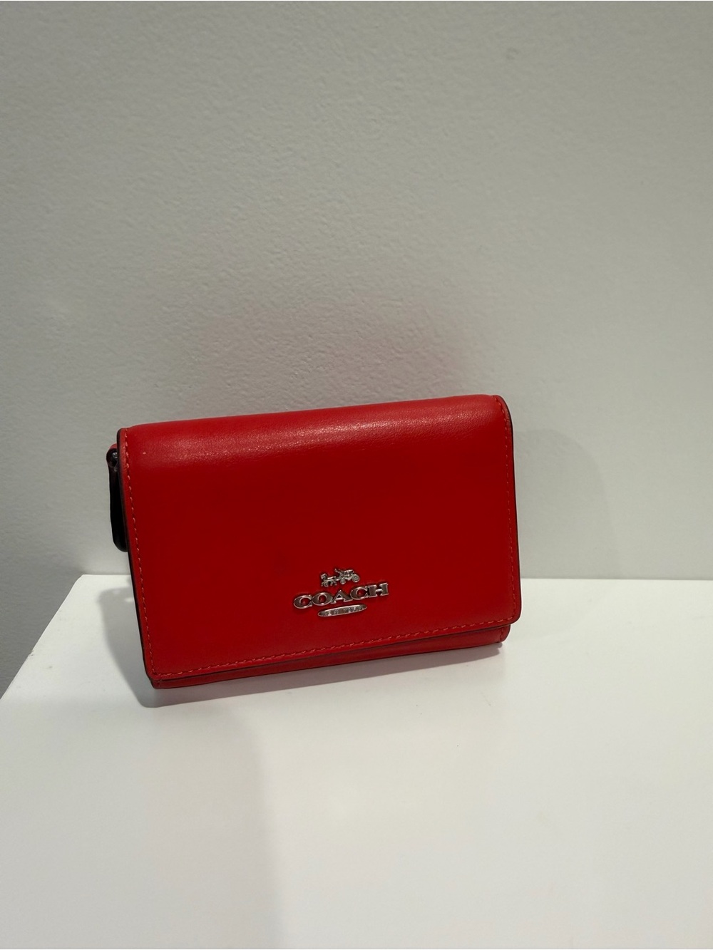 Coach Cherry Red Micro Wallet, Refined Calf Leather